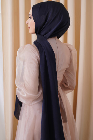 Abendkleid Janjan, glänzendes, strukturiertes Satin-Hijab-Abendkleid, marineblauer Chiffon-Schal und 1 Janjan-Schal mit Schalträger - 6