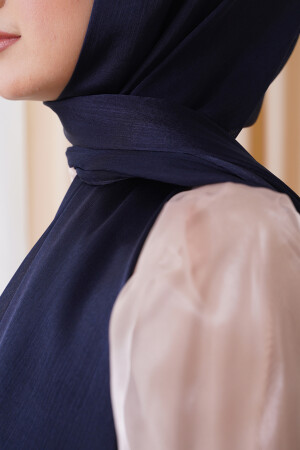 Abendkleid Janjan, glänzendes, strukturiertes Satin-Hijab-Abendkleid, marineblauer Chiffon-Schal und 1 Janjan-Schal mit Schalträger - 7