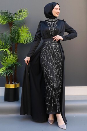 Abendkleid mit besticktem Cape in Schwarz - 1