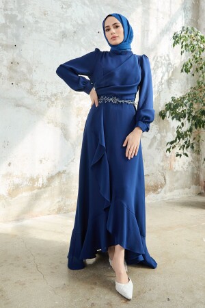 Abendkleid mit Volantrock – Indigo - 1