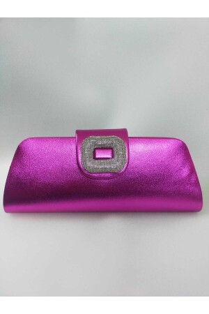 Abendkleid-Tasche aus Kunstleder in Metallic-Fuchsia mit silberner Schnalle - 1