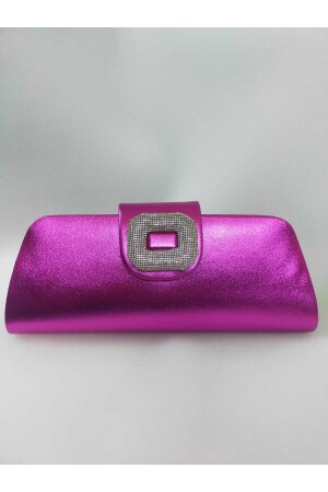 Abendkleid-Tasche aus Kunstleder in Metallic-Fuchsia mit silberner Schnalle - 2