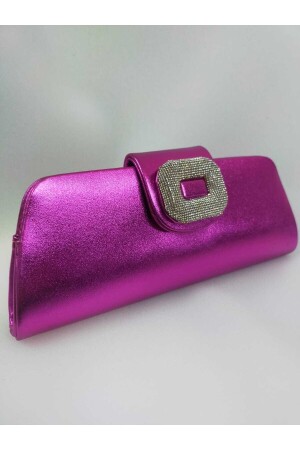 Abendkleid-Tasche aus Kunstleder in Metallic-Fuchsia mit silberner Schnalle - 4