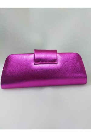 Abendkleid-Tasche aus Kunstleder in Metallic-Fuchsia mit silberner Schnalle - 5