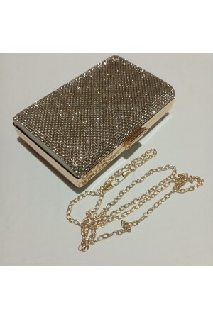 Abiye Çanta Altın Gece Çantası Clutch Gold Çanta Portföy Taşlı Abiye Çanta Clutch - 6