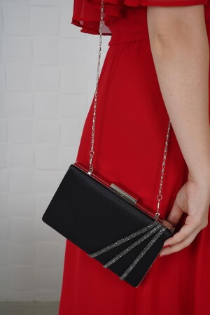 ملابس مساء من الحجر من الصفوف الثلاثة من البلاتين الساتين الأسود - Lule Bags