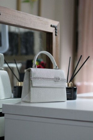 منز النساء الخريطة الفضية البيضاء الحجر التفصيلية ثوب المساء كيس الكتف - Moom Bag