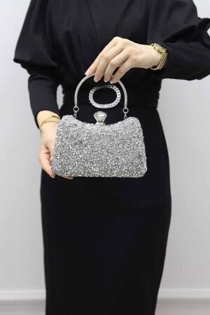 حقيبة مساء من الحجر الطبيعي الفضي للمرأة - Roza Canta
