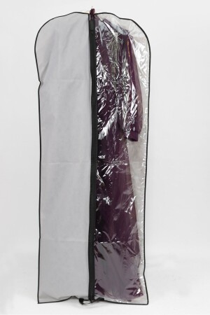 Abiye elbise koruyucu kılıf- uzun boy elbise taşıyıcı- şeffaf pencere 64x160 cm- siyah - 1
