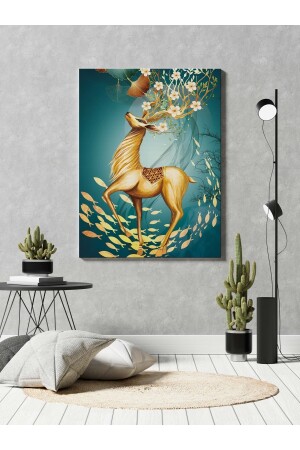 Abstraktes Thema Gazelle mit Blumen auf ihrem Kopf, dekoratives vertikales Leinwand-Wandgemälde LF-VR-005 - 1