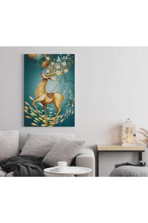 Abstraktes Thema Gazelle mit Blumen auf ihrem Kopf, dekoratives vertikales Leinwand-Wandgemälde LF-VR-005 - 5