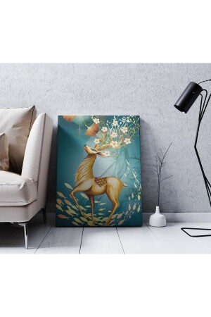 Abstraktes Thema Gazelle mit Blumen auf ihrem Kopf, dekoratives vertikales Leinwand-Wandgemälde LF-VR-005 - 6