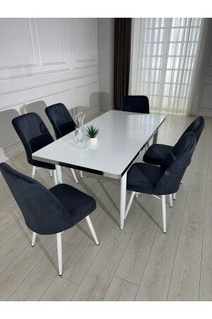 Açılabilir Yemek Masası Takımı Mdf Masa Takımı Beyaz Gümüş Salon Ve Mutfak Masası Takımı - 3