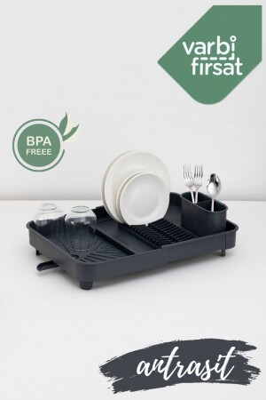 Açılır Kapanır Sürgülü Tabaklık Bulaşıklık Bulaşık Sepeti - Antrasit - Varbifırsat