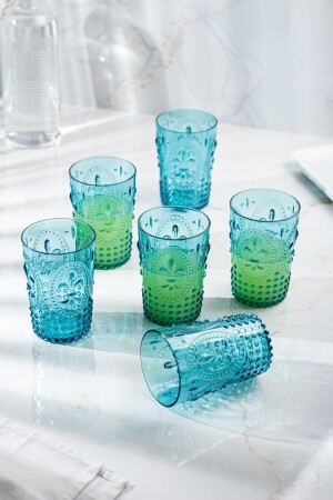 Acryl-Aquamarin-Set mit 6 kurzen Gläsern und Softdrink-Kaffeegläsern 400 ml (kein Glas) 1653164 - 1