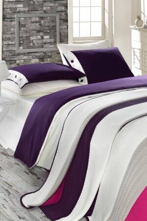 Acryl-Strickdecken-Set Single Purple Cream BTST00100101 - 3