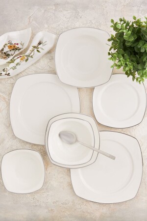 Adelia Porselen 24 Parça 6 Kişilik Yarım Kare Yemek Takımı Platinum 153.03.06.5066-1 - Karaca