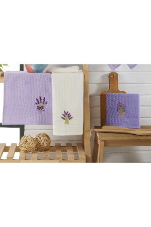 Adelina Kitchen Lavendel-Set, 6-teilig, Baumwolle, bestickt, gemustert, Küchenhandtuch, Trockentuch, 40 x 60 cm, evn-adlnmtfk-1 - 3