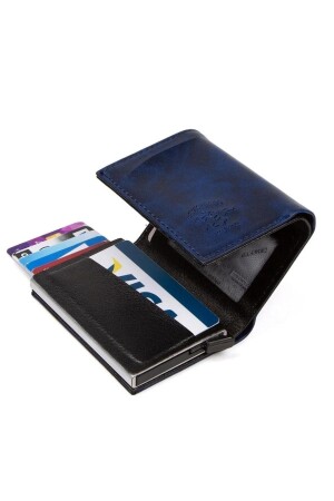 Adelina Navy Blue Crazy Leather Mechanism Kartenhalter-Geldbörse mit automatischem Schieber (7CMX10CM) ADL2845 - 6