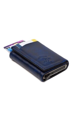 Adelina Navy Blue Crazy Leather Mechanism Kartenhalter-Geldbörse mit automatischem Schieber (7CMX10CM) ADL2845 - 7