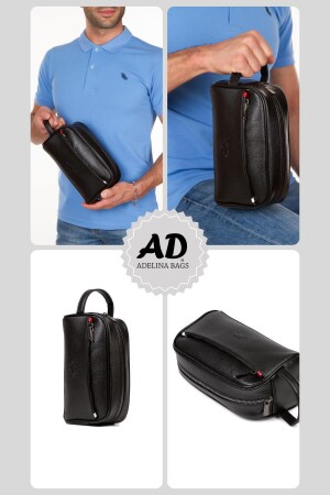 Adelina Portfolio-Clutch aus schwarzem Leder, Reise-Rasier-Kosmetik-Clutch ADL07645 - 3