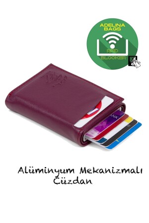 Adelina Purple Nova Leder-Geldbörse mit automatischem Schiebekartenhalter (7 cm x 10 cm) ADL2845 - 1