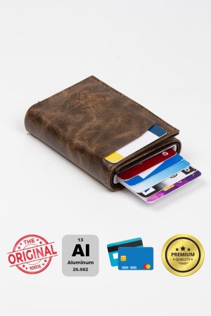 Adelina Unisex Brown Crazy Leather Mechanism Automatic Slide Card Holder Wallet ADL2845 - 5