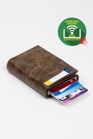 Adelina Unisex Brown Crazy Leather Mechanism Automatic Slide Card Holder Wallet ADL2845 - 1