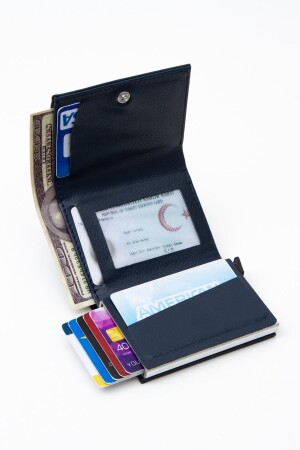 Adelina Unisex-Geldbörse mit automatischem Schiebekartenhalter aus Leder in Marineblau, ADL2845 - 4