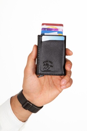 Adelina Unisex-Geldbörse mit automatischem Schiebekartenhalter aus schwarzem Leder (7 cm x 10 cm) ADL2845 - 3