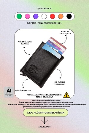 Adelina Unisex-Geldbörse mit automatischem Schiebekartenhalter aus schwarzem Leder (7 cm x 10 cm) ADL2845 - 4