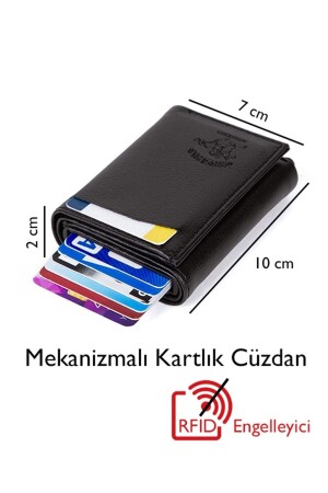 Adelina Unisex-Geldbörse mit automatischem Schiebekartenhalter aus schwarzem Leder (7 cm x 10 cm) ADL2845 - 1