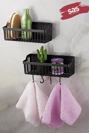 Adhesive Lifetime Edelstahl-Badezimmer-Organizer, Shampoo-Halter, Kunststoff-Duschregal, Schwarz Tşp-01 2312300740 - 1