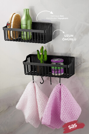 Adhesive Lifetime Edelstahl-Badezimmer-Organizer, Shampoo-Halter, Kunststoff-Duschregal, Schwarz Tşp-01 2312300740 - 3