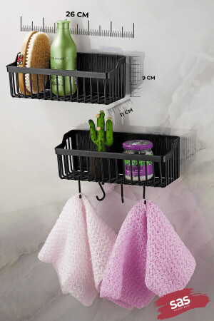 Adhesive Lifetime Edelstahl-Badezimmer-Organizer, Shampoo-Halter, Kunststoff-Duschregal, Schwarz Tşp-01 2312300740 - 4