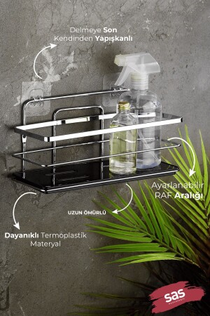 Adhesive Lifetime Edelstahl verstellbares Regal Badezimmer-Organizer Shampoo-Halter Chrom Schwarz Lş-01 Ks PRA-8973663-9390 - 2