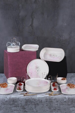 Adore 31-teiliges Frühstücksset mit rosa und weißem Blumenmuster für 6 Personen 12212 - 8