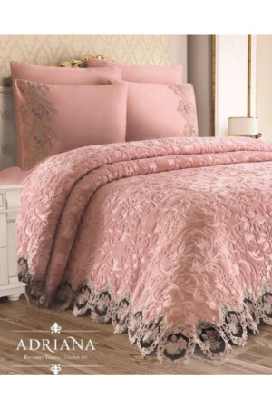 Adriana French Lace Blanket Set Bedspread Powder adrnbttny - 1