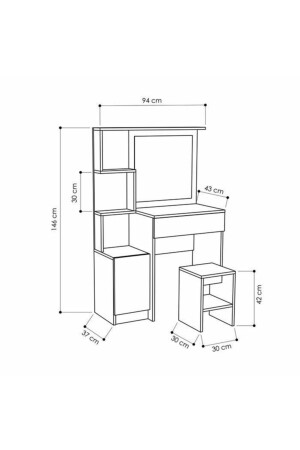 Ae-4002 Novella Pouf, verspiegelter Schminktisch mit Schrank, Schubladen, Regalen, weiß, gepolstert, Toilette NOVELLA4002 - 5