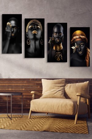Afrikanische Frauen 4-teiliges MDF-Gemälde EVN-4D-58 - 3