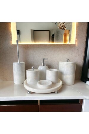Afyon-Badezimmerset aus weißem Marmor - Kaidedekor