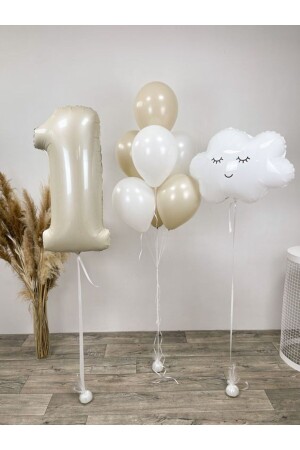 Age Birthday Set Cloud Folienballon Beige Creme Age Birthday Set Age Pastell Folienballon - 1