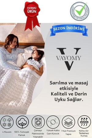 Ağırlıklı Battaniye Çift Kişilik Ağırlıklı Yorgan 10 Kg Beyaz 200x220 %100 Pamuk 4 Mevsim Kullanım SİNADABYZ10KG - Vayomy