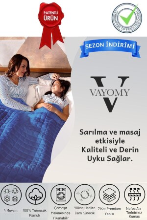 Ağırlıklı Battaniye Tek Kişilik Yorgan 6 Kg Mavi 155x215 %100 Pamuk 4 Mevsim Kullanılabilir - 1