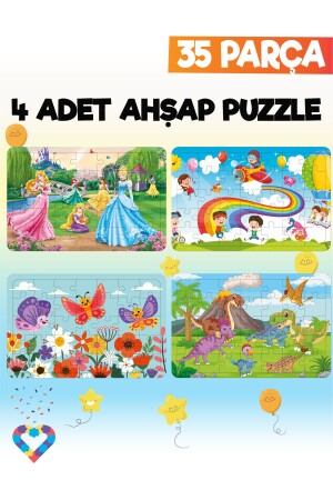 Ahşap 35 Parça 4 Adet Çocuk Puzzle - 1