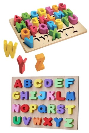 Ahşap 3d Büyük Harf Alfabe Yapboz Puzzle Bul Tak Çocuk Eğitici Oyuncak RoseRoi-3302288-7475 - 1