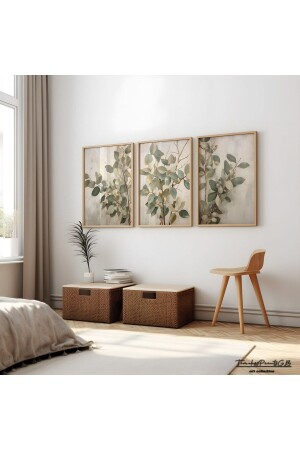 Ahşap 3'lü Çerçeveli Soyut Dekoratif Tablo - Woodhomeworks