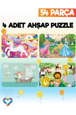 Ahşap 54 Parça 4 Adet Çocuk Puzzle - 1