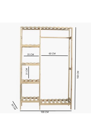 Ahşap Açık Dolap Konfeksiyon Askısı Kapaksız Gardırop Elbise Askısı 30x100x160 Cm 250060 - 7