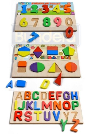 Ahşap Alfabe & Rakamlar & Geometri 3'ü 1 Arada Bultak Eğitici Oyuncak - Bundera